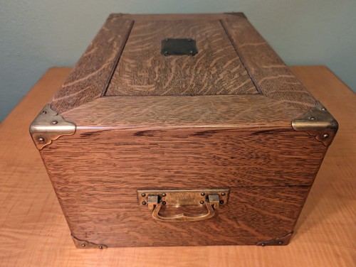 Antique 1901 Oak Box Chest Case Drawer with Brass Plaque USA $499 - Picture 4 of 7