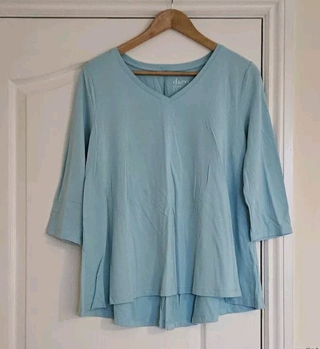Denim & Co Essentials 3/4 Sleeve V-Neck Jersey Swing Top, Turquoise, Size UK M