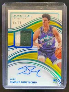 2022-23 Immaculate Simone Fontecchio Rookie Patch Auto Jersey Number RC #15/16