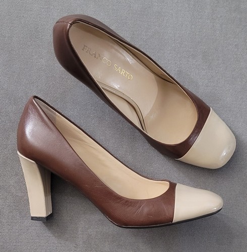 Franco Sarto Women's Fynn Brown Cream Two Tone Leather Pumps Size 9 M - Picture 5 of 9