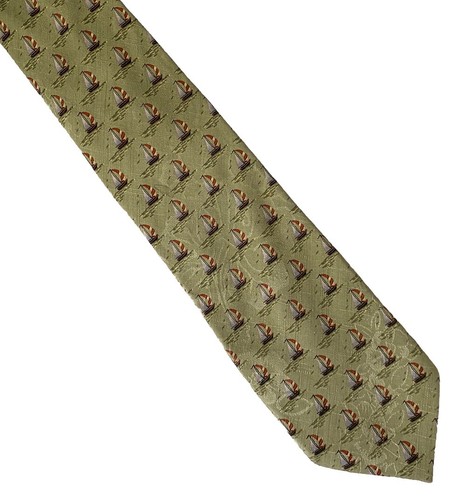 Green Sailboat Check Pattern Tommy Bahama Silk Neck Tie Necktie Handmade 59" x 3 - Picture 2 of 4
