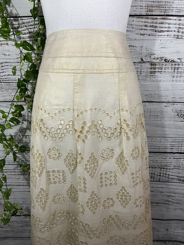 Nygard Skirt Plus 24 Ivory Gold Eyelet Knee Wedding Cocktail Church Modest Slim - Picture 2 of 14