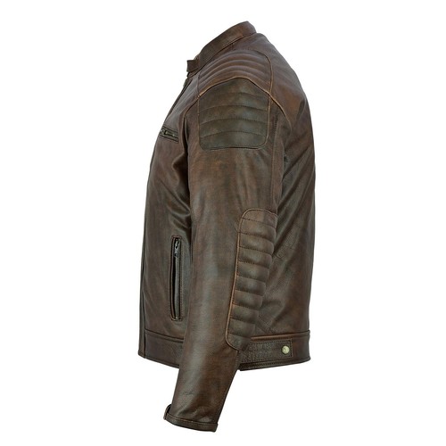 Men's Leather Motorcycle Jacket Iconic Cowhide Motorbike Jacket With Armour - Picture 3 of 4