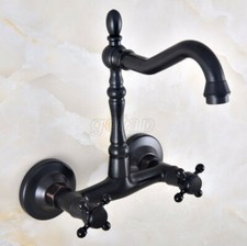Oil Rubbed Bronze Wall Mount Swivel Bathroom Sink Faucet Mixer Tap Dual Handle