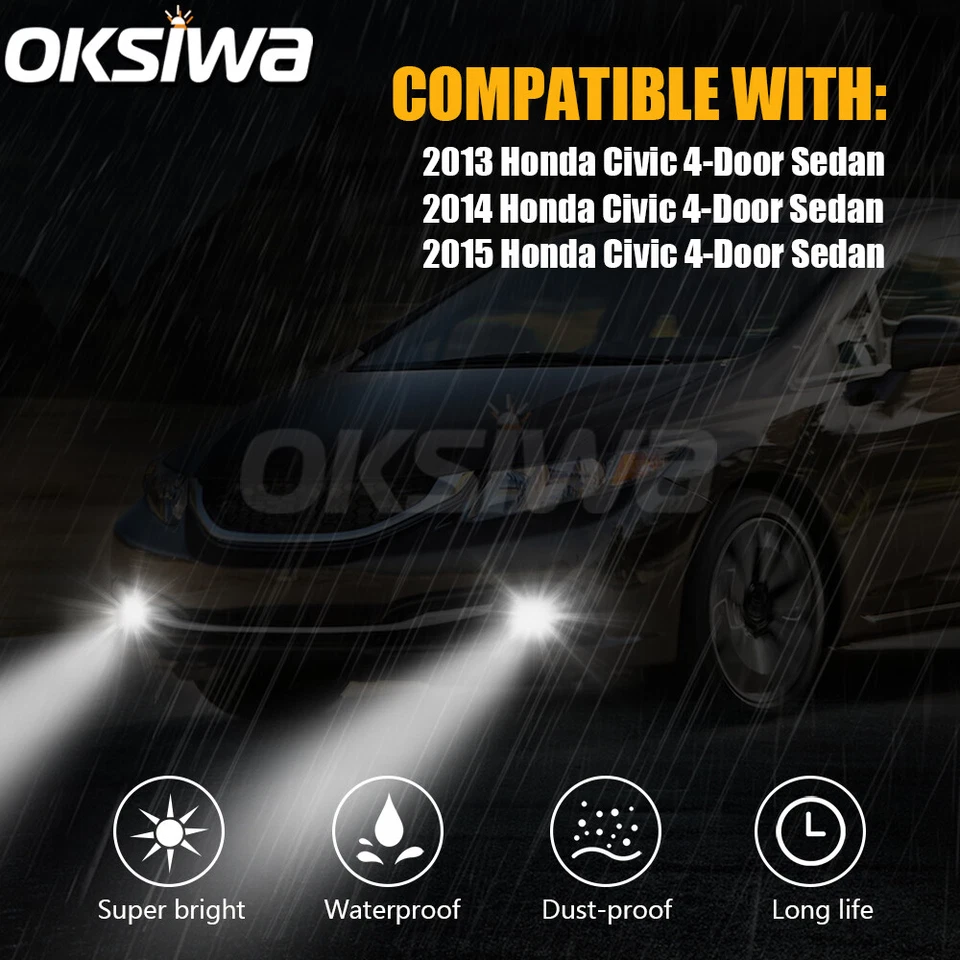 Luces antiniebla LED para Honda Civic 2013 2014 2015 sedán de 4 puertas lente transparente lámpara de parachoques Foto 2 de 4