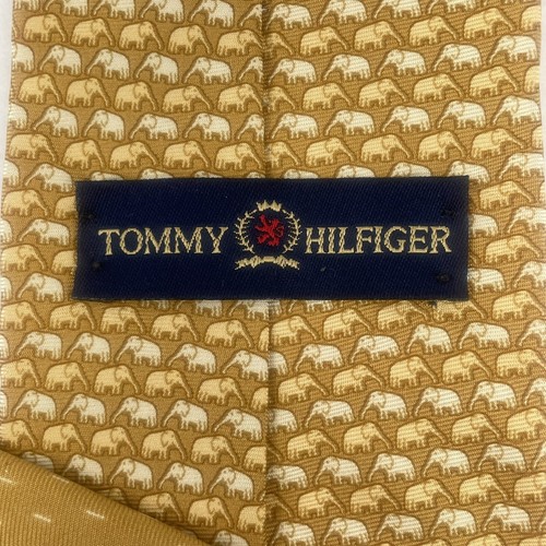 VTG Tommy Hilfiger Men's Tie Elephant Foulard on Bronze Italian Silk Made in USA - Picture 6 of 7