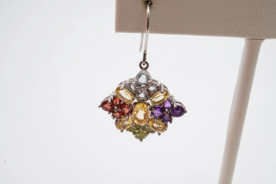 Sterling Silver 925 Citrine Blue Topaz Amethyst Garnet Peridot Earrings - Image 2 of 4