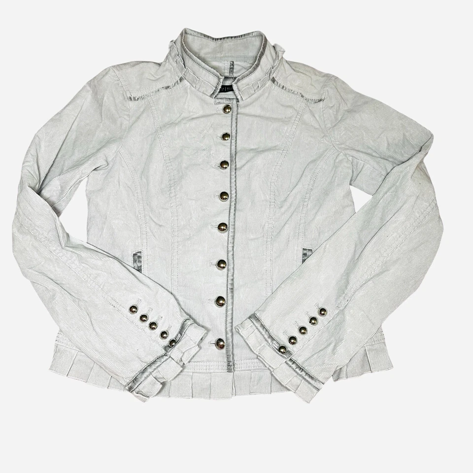 White House Black Market Corduroy Grey Jacket Size 4 Military Buttons Blazer EUC - Image 3 of 4