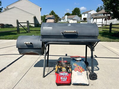 Brinkmann charcoal smoker, used, 60'', temperature gauge, wheels, offset burner