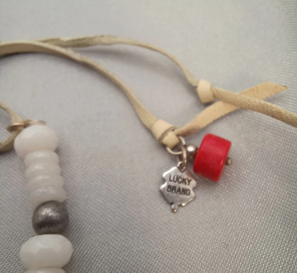 Pulsera Lucky Brand Piedra Blanca Deslizable Piedras Semipreciosas Cuero Crema Foto 3 de 3