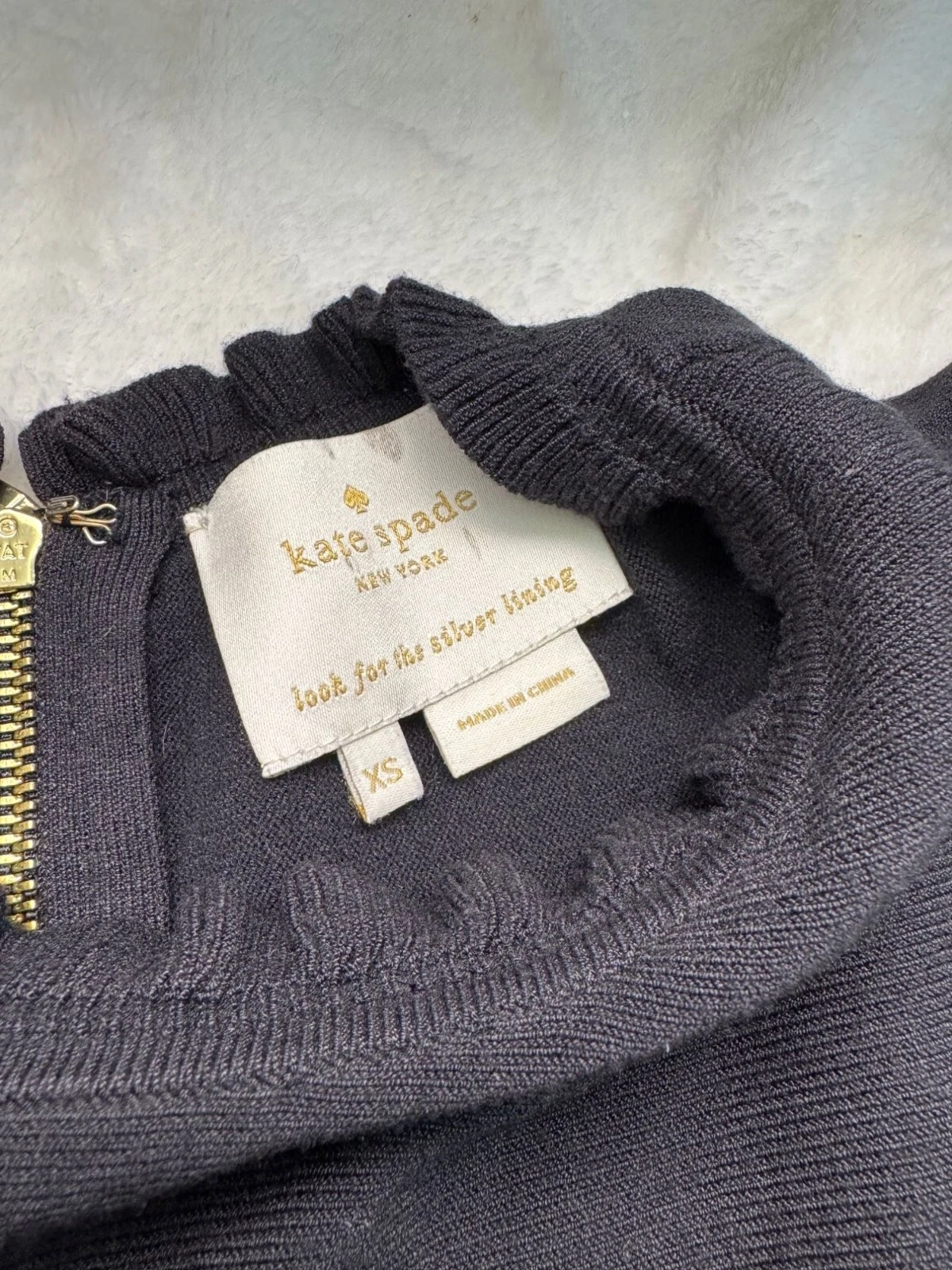 Vestito maglione Kate Spade New York nero a punta con volant tg. XS Academia Preppy