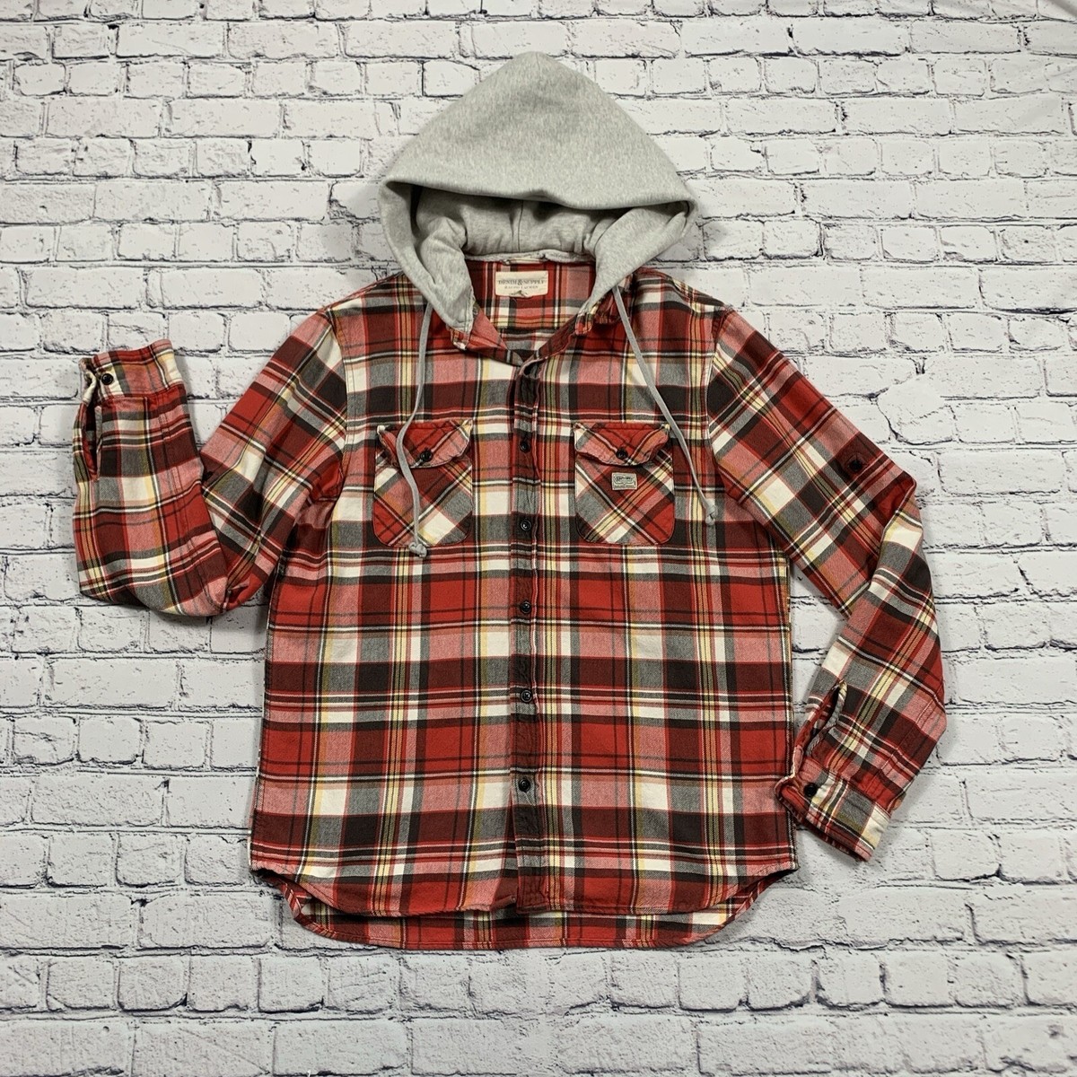 Denim & Supply Ralph Lauren Hooded Flannel Shirt Jacket L Red 