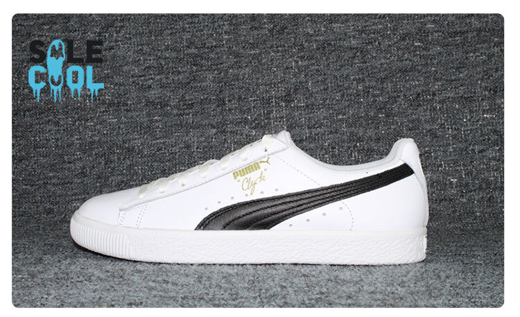 PUMA Clyde Core Leather Foil White Black Lace Up mens casual