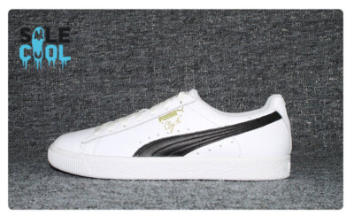 PUMA Clyde Core Leather Foil White Black Lace Up mens casual