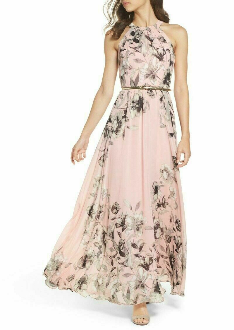 eliza j pink maxi dress Eliza J Satin Cowl Drape Long Dress, Womens, 4, Fuchsia