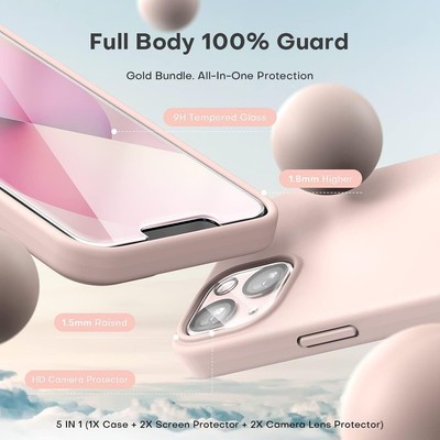 Pack Accessoires IPhone : Coque Silicone Noire + 2 Verres Trempés + Protections Caméra