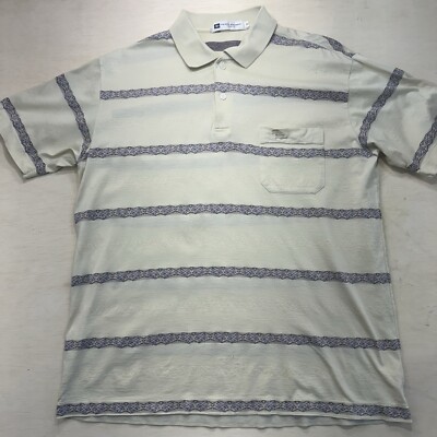 Pierre Balmain Paris Polo Men X-Large  Beige Striped Sleeve Collared Shirt