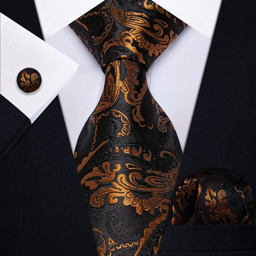 Men's Tie Silk Classic Wedding Necktie and Pocket Square Cufflinks Set Paisley - Picture 124 of 254