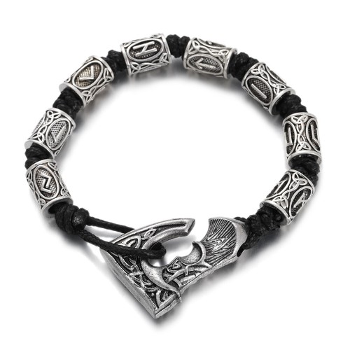 New Viking Axe Wrap Paracord Bracelets Men Mjolnir Hammer Nordic Runes Bracelets - Picture 16 of 27