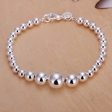 Womens 925 Sterling Solid Silver 10mm Beads Ball String Chain Fashion Bracelet