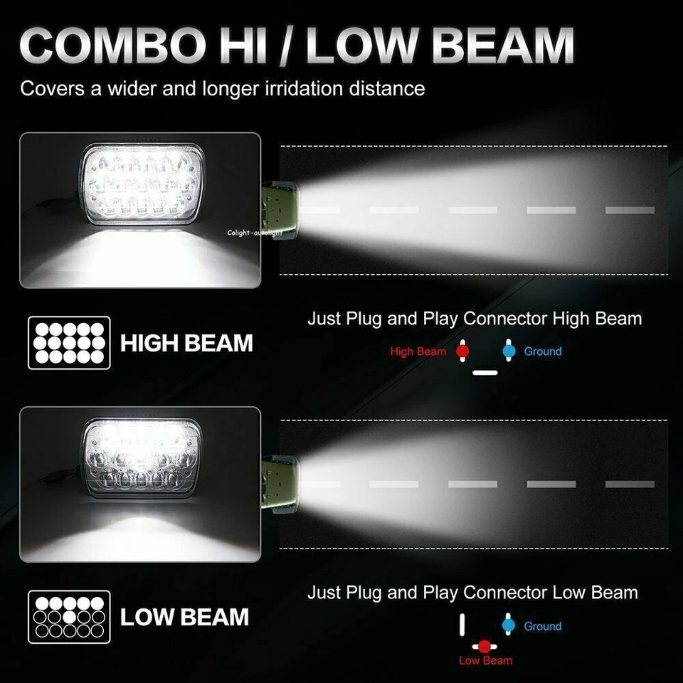 300W DOT 5x7" 7x6" LED Headlight Hi/Lo Beam For Dodge D150 D250 D350 W150 Pickup - Image 3 of 4