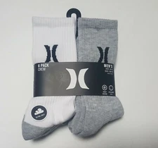 Hurley Crew Socks 6 Pair Men's Size 6-12 multi color Brand New Ultra Soft 
