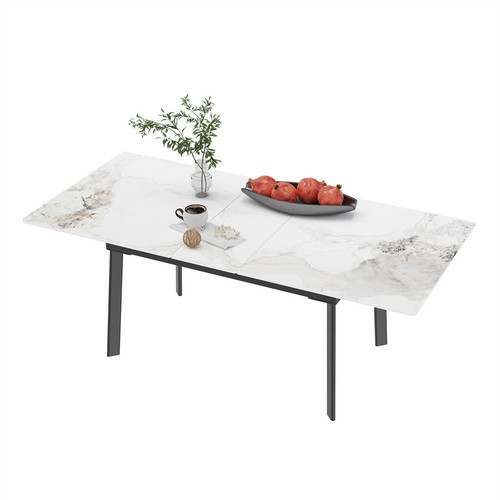 160cm Extendable Dining Table 6-8 People Rectangle Kitchen Table w/ Steel Legs - Picture 27 of 30