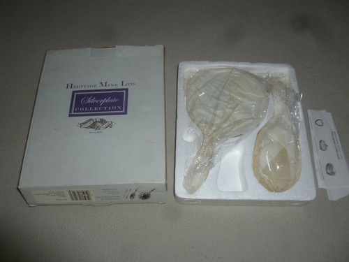 BOXED HERITAGE MINT SILVERPLATE COLLECTION BRUSH & COMB SET MIRROR VANITY 