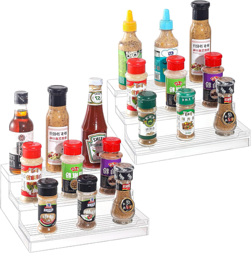 10 Inch Spice Organization for Cabinet,2 Pack 3 Tiered Clear Acrylic Spice Ra...