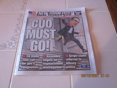 New York Post Friday March 12 2021 ''Cuo Must Go!'' and ''Not In My House!''