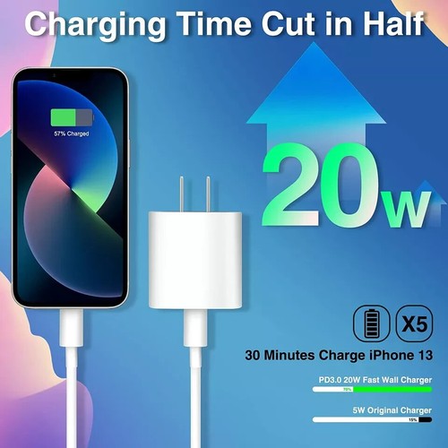 20W USB-C Fast Charger Power Adapter Block For iPhone 15/Plus / 15 Pro Max Lot - Photo 2 sur 28