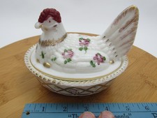 Westmoreland Charleton Hen on Nest Covered Dish Milk Glass Hand Painted 5"