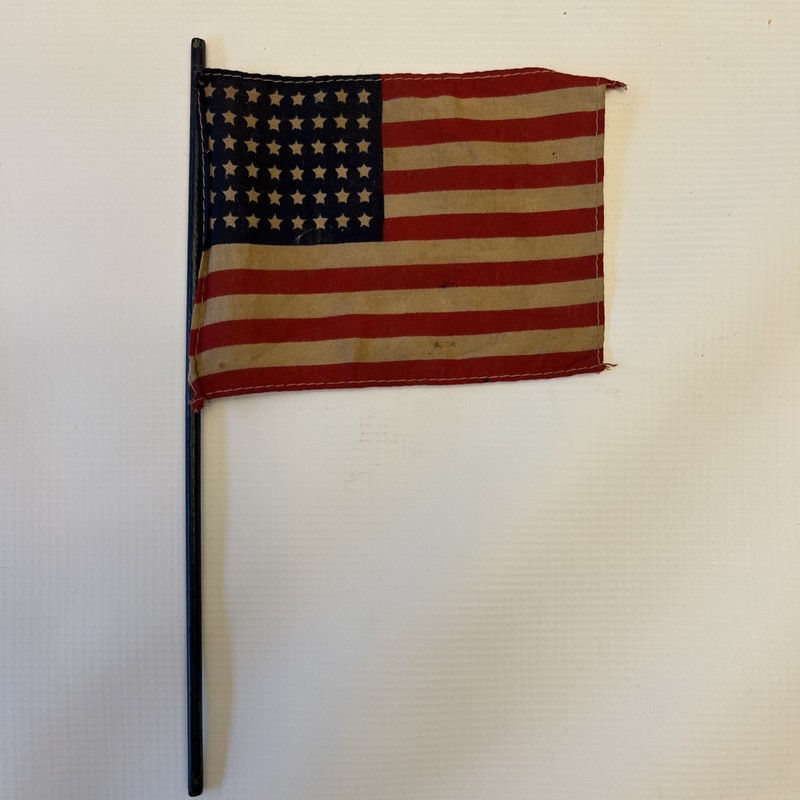 Vintage 48 Star Small American Flag ~ 5.5 x 4 W/ 10" flag pole.
