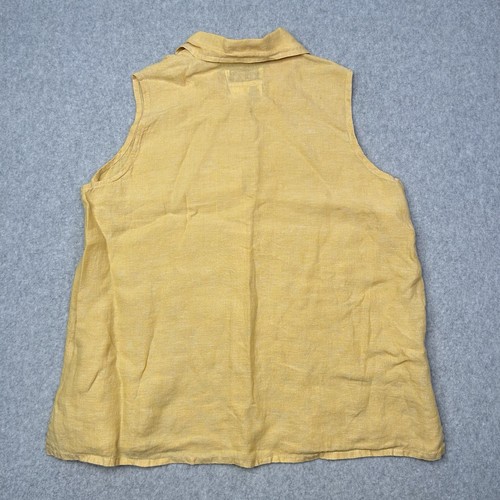 Flax Linen Button Up Shirt Women's Small Yellow Sleeveless Collared Tank Top - Picture 5 of 7