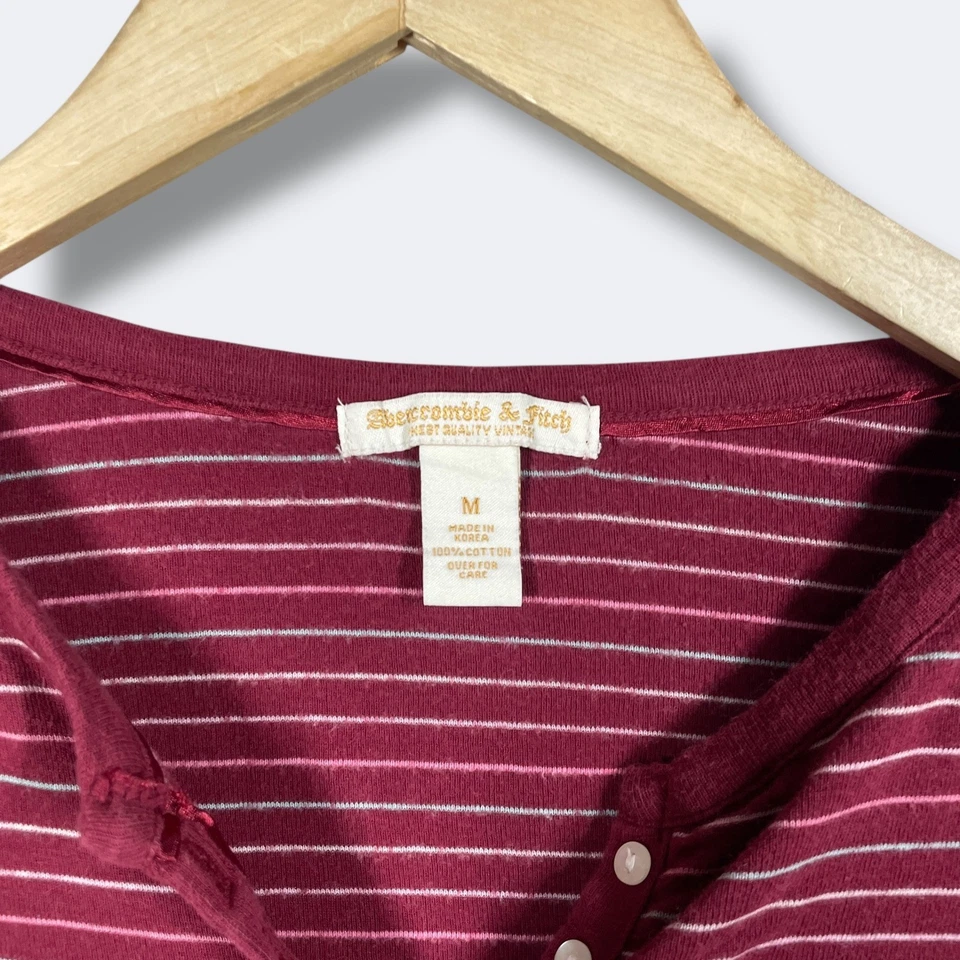 Top Henley Y2K Abercrombie Fitch L/s para mujer M Borgoña Rayas Otoño Bella Swan Foto 3 de 4