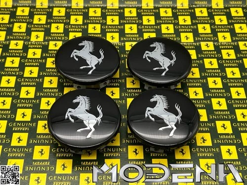 4x Ferrari Original Emblem Cavallino Wheel Hub Covers Nero Black