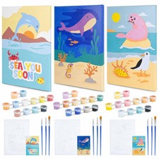 Paint by Numbers Kit for Kids Sea Animals Pack 3 Canvas. Paint by Number Canv...