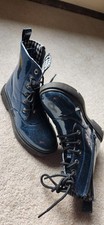 Girls' Blue Glitter Combat Boots- Zip up, Slip Resistant US youth Size 3
