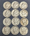 Mercury Dimes Lot Of 12 - 90% Silver - Different Dates (1926 to 1944)
