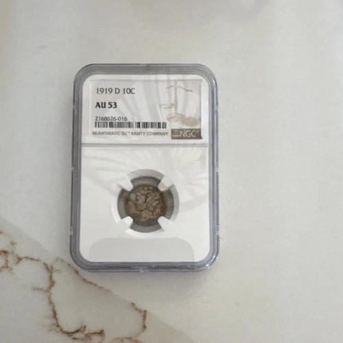 1919 D Mercury Dime NGC AU 53 Certified Silver Coin 2168626-016
