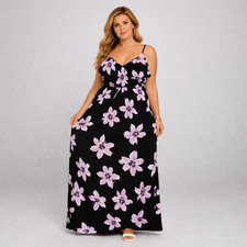 ROCKTHOSECURVES WOMENS Lilac Floral Print V Frilled Top Maxi Dress (Copy)