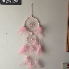 Handcrafted Pink Dreamcatcher Wall Hanging with Feathers and Beads