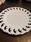 Fenton White Milk Glass Reverse C Lace Edge 9.25" Footed Plate 50's Vintage EUC