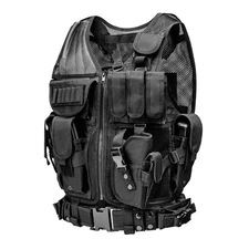 Military Tactical Molle Vest Gun Holster Army Assault Adjustable Combat Gear