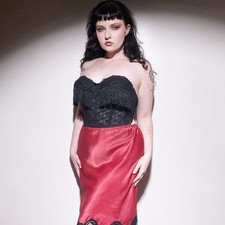 Vintage 80s Gelmart Black Lace Bustier Corset with Fringe Trim Size 40C