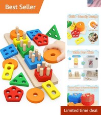 Colorful Wooden Montessori Sorting  Shape Stacking Toys for Toddlers 1-3