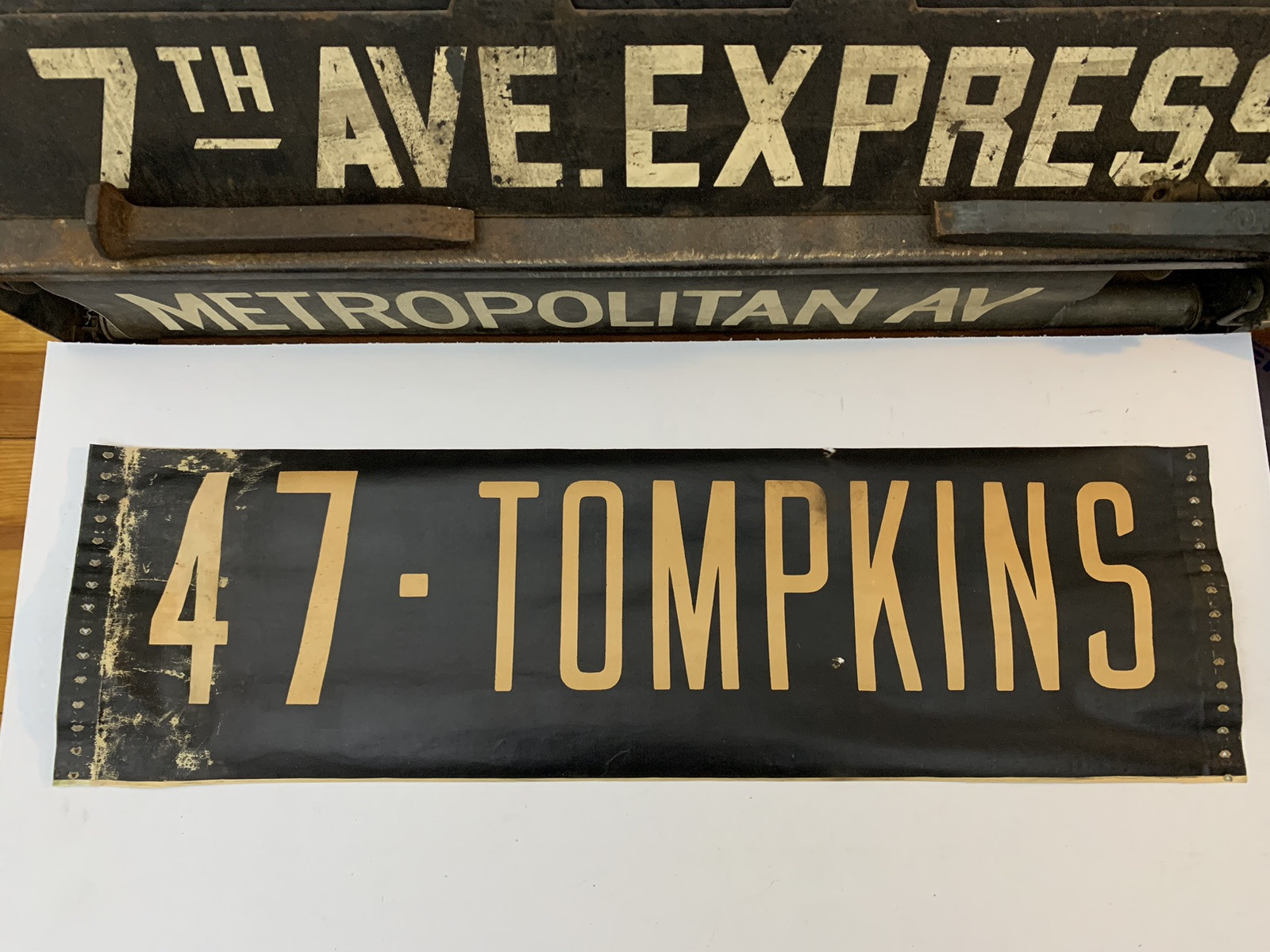 NY NYC 47 AUTOBÚS ROLL LETRERO BROOKLN TROLLEY TOMPKINS AVENUE BEDFORD STUYVESANT BKLYN