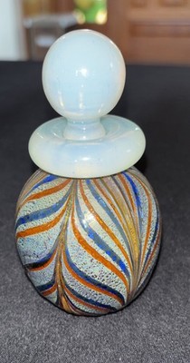 Franco Moretti Murano Blown Glass 6'' Perfume Bottle Red, Green, Blue *Signed