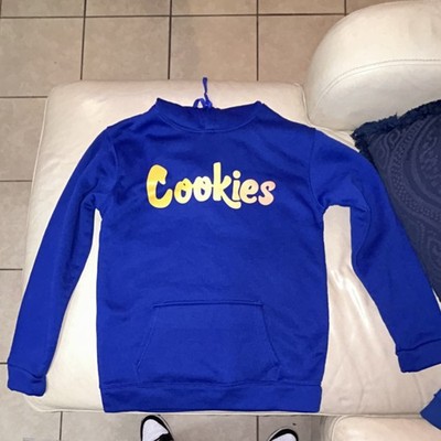Cookies Sf Blue Fleece Pullover Hoodie Logo Graphic Drawstring Hood Front Pocket