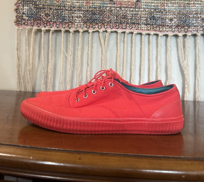 Fred Perry Men s Red Solid Low Top Lace-Up Athletic Sneakers - Pre-Owned